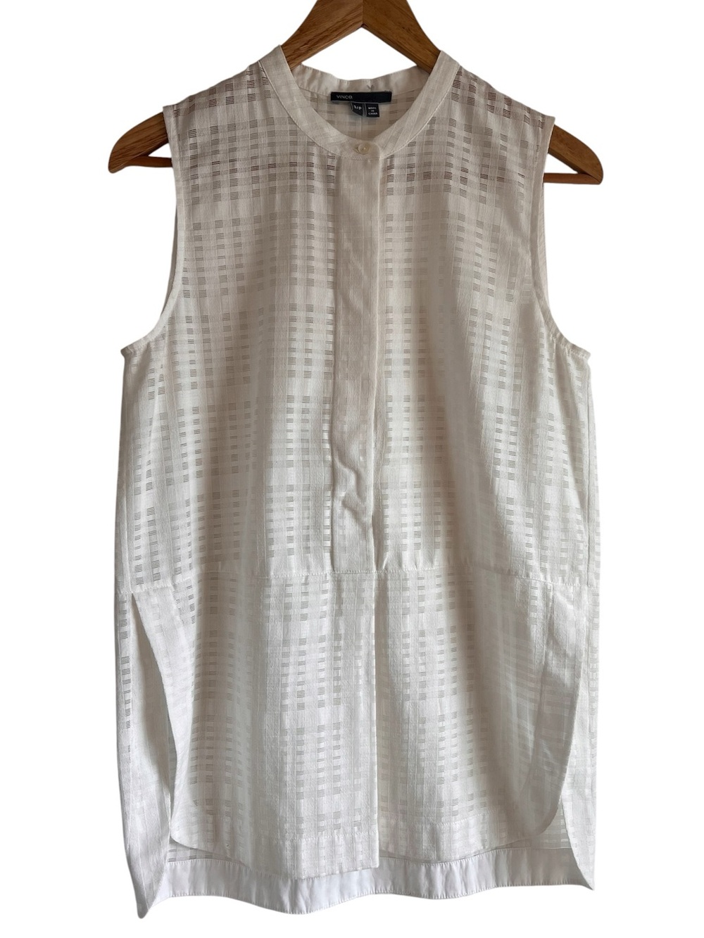 Vince high neck sleeveless button down semi sheer top Sz S excellent condition